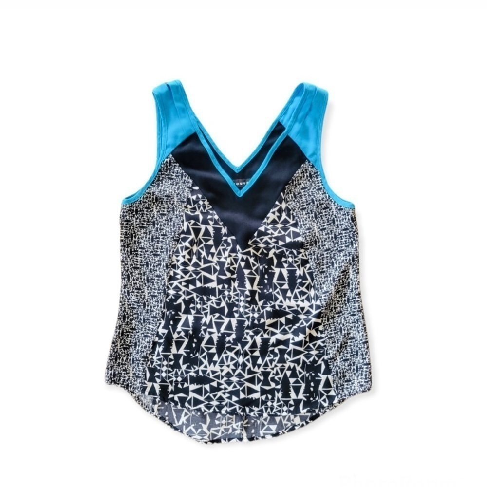 Trouve top sleeveless XS v neck black blue white